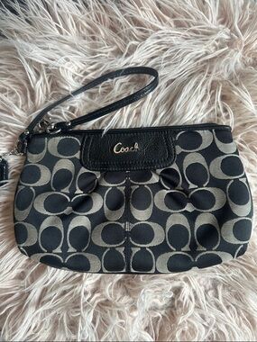Coach Black and Taupe Signature Wristlet